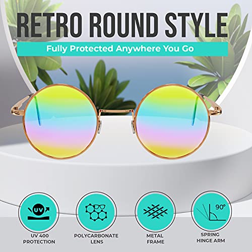 Retro Round Sunglasses Small Colored Lens Hippie Glasses - style: Rainbow