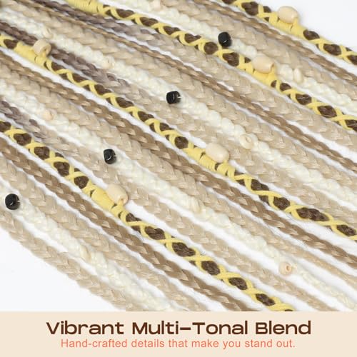 SEIKEA Boho Braided Ponytail Extension on Hair Tie, 16" Full Volume Lightweight Viking Dreadlock Ponytail Braid in Dreadlock Extensions with Beads and Shells, Festival Hair Accessories for Women Girls - color: Sun-Kissed Sandy Blonde