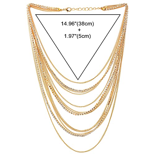 Waterfall Multi-Strand Chains Statement Collar Necklace with Rhinestones Chains, Dress - color: C-Metal Color: 18K Gold-Plated
