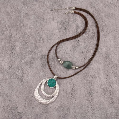 Boho Necklaces for Women Chunky Circle Necklace Layered Boho Circle Leather Choker Necklace Long Vintage Necklaces Bohemian Jewlery Gifts - style: Bohemian Chain Necklace