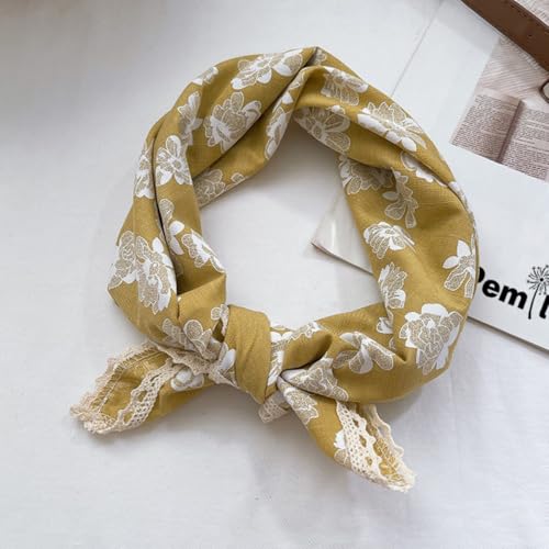 Soft Cotton Like Lace Bandana Headband, Head Wrap, Protective Coverage, Hair Neck Scarf for Women 24 x 24 inch - color: Cas018 - White Flower Y