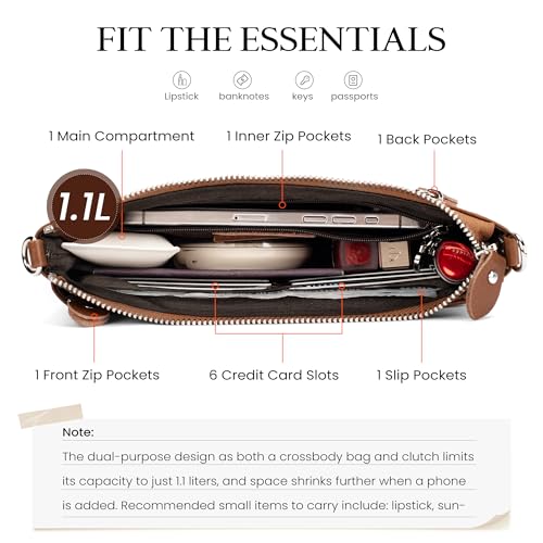 befen Genuine Leather Wristlet Clutch Wallet Purses with RFID Blocking, Small Crossbody Bags Shoulder Handbag for Women - color: Cognac Brown
