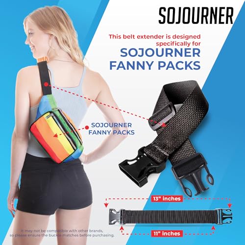 ONLY COMPATIBLE WITH SOJOURNER FANNY PACKS Fanny Pack Extender Belt Bag Adjustable Elastic Strap Buckle Waist Extender - color: Black Xtnd v2