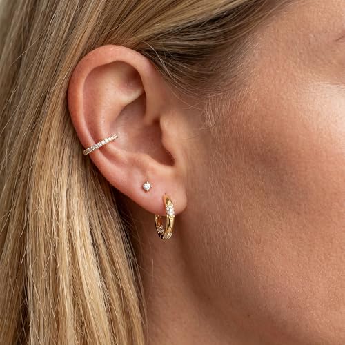 MYEARS Women Earrings Gold Huggie Hoop 14K Small Simple Hypoallergenic Everyday Jewelry - style: Flower