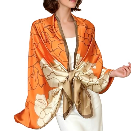 vimate 100% Large Silk Feeling Scarf-Women's Fashion Long Mulberry Silk Satin Neck Scarf Sunscreen Shawl Wrap Headscarf - color: Style 12