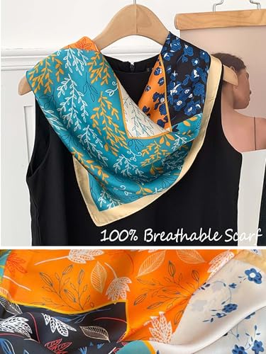 Silky Scarf for Women Lightweight Satin Bandanas Neck Hair Wrap For Sleeping Head Scarves 27.5" - color: A22 Multicolor Plants/27.5"
