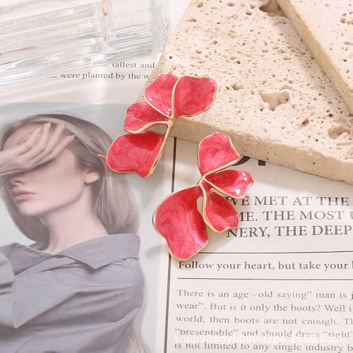Chunky Earrings Big Statement Earrings for Women Trendy Large Floral Ginkgo Leaf Flower Earring Irregular Long Drop Dangle Earrings Chunky Jewelry - style: 1 - Red