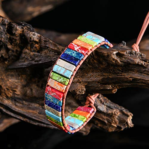 YGLINE Boho Handmade Wrap Leather Tube Crystal Stone Bracelet for Women - color: chakra stone