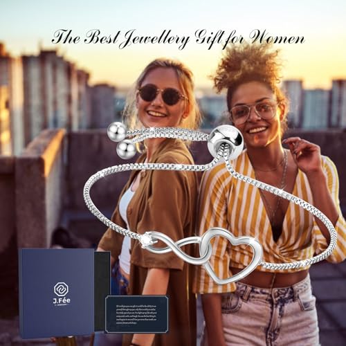 J.Fée Infinity Heart Bracelets for Women with 5A Cubic Zirconia, 925 Silver Bracelets for Women Adjustable Womens Bracelet Jewelry for Wife Girlfriend Her - color: Adjustable-Silver