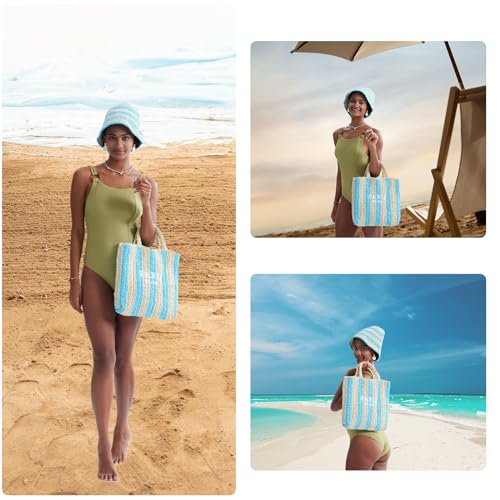 Straw Beach Bag for Women Summer Woven Tote Bag Packable Straw Purses and Handbags for Vacation Holiday - color: M-yellow
