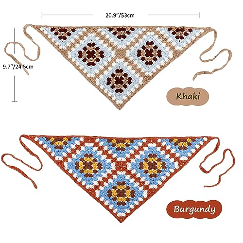 DRESHOW Floral Crochet Hair Bandana Tie Knotted Headscarf Vintage Headband Knitted Head Kerchief for Women Girls - color: 2 Pcs Floral (Burgundy + Khaki)