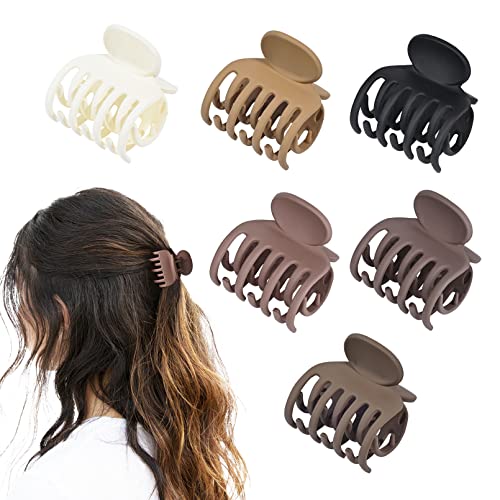 DEEKA Hair Clips Small Claw Clips for Thin Hair 6 Pack Double Row Teeth 1.6" Medium Matte Non-slip Short Hair Accessories for Women and Girls -Brown - color: Matte Neutral Colors, size: 6 Count (Pack of 1)