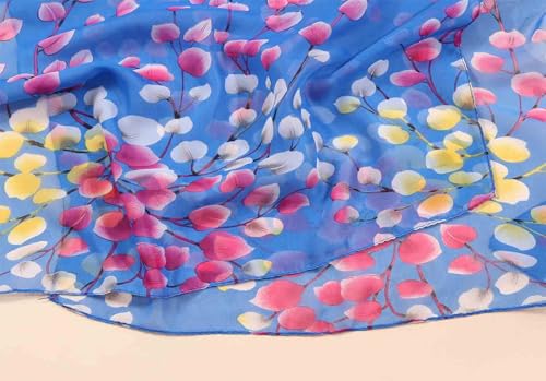 Xyueanlo Women's Chiffon Scarf Lightweight Scarves Fashion Elegant Floral Print Scarfs Shawls - color: Plum Blossom Blue