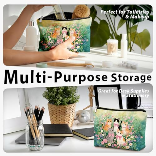 Cute Cat Flower Small Makeup Bag for Women, Kitty Cosmetic Zipper Travel Toiletry Bag for Daughters, Friends, Cats Girl & Women. Ideal Gifts For Travel, Birthdays, Graduation & Christmas. - color: 02-Cat(07)
