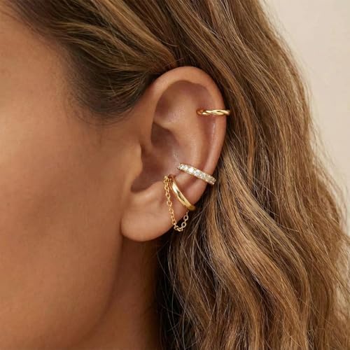 Ear Cuffs Non-Piercing for Women Dainty 14K Gold Plated Clip On Cartilage Earrings Hypoallergenic Huggie Hoop Cuffs Fake Earings for Non Pierced Ears - color: A: ear cuffs