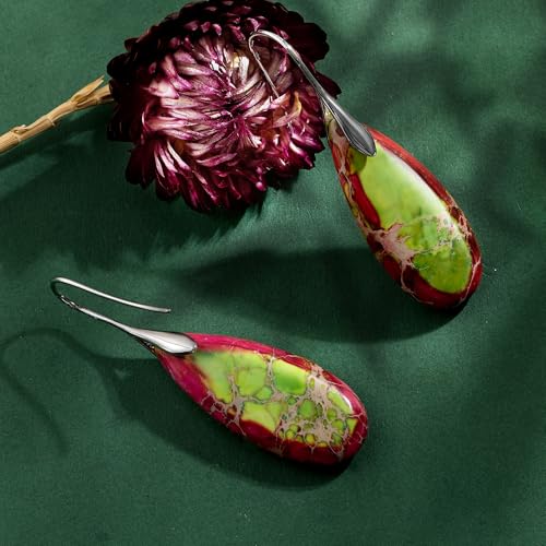 SELOVO Stone Fishhook Dangle Drop Earrings Statement Earrings for Women Stone - color: Red&Yellow green-Silver Color Hook