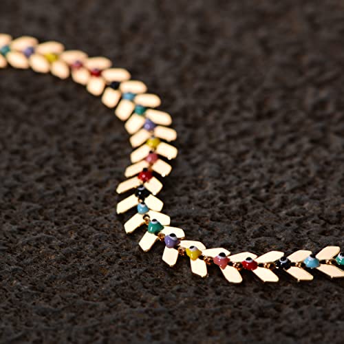 LOYATA Dainty Ankle Bracelet,14K Gold Plated Tiny Bead Anklet Dainty White Cubic Zirconia Cross Tassel Foot Chain Cute Lucky Moon Evil Eye Foot Jewelry Boho Anklets for Women - color: Evil Eye Leaves