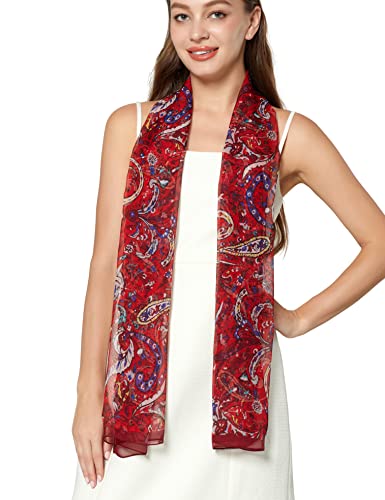 PANTONIGHT Long Chiffon Fashion Scarf Lightweight Chiffon Sheer for women - color: Red Blue