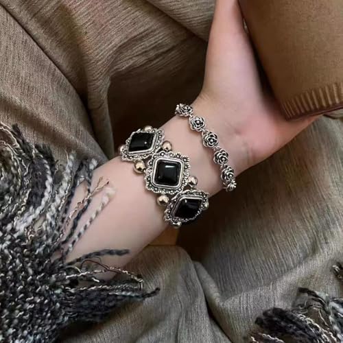 Turquoise Beaded Stretch Bracelets Bohemian Stackable Bracelets Y2K Summer Beach Bracelets Jewelry for Women - color: Black