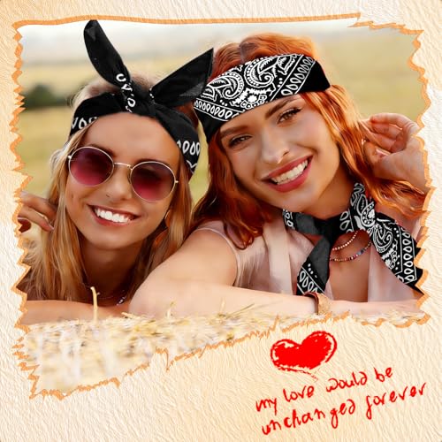 50 Pcs Bandanas Bulk Large Bandana Headband Paisley Cowboy Bandana Scarf Handkerchief for Women Men - color: Black
