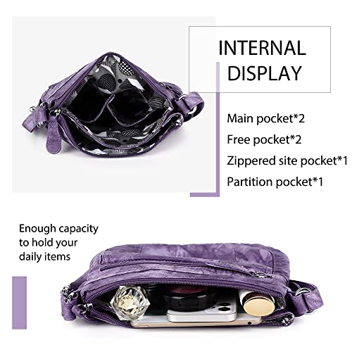 Angelkiss Small Womens Crossbody Bag Leather Shoulder Purse for Women Hobo Bag with Adjustable Shoulder Strap - color: 1-purple