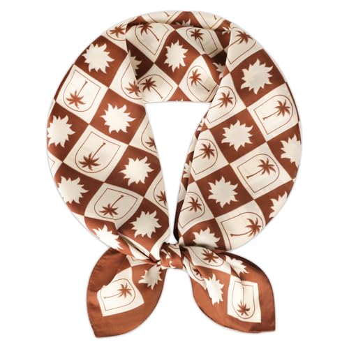 Relang Fashion Silk Satin Head Scarf for Women Hair Bandana Hair Scarf Wrap Neck Scarf for Women 27.5×27.5 inches - color: Checkerboard Palm Leaf Print in Burgundy