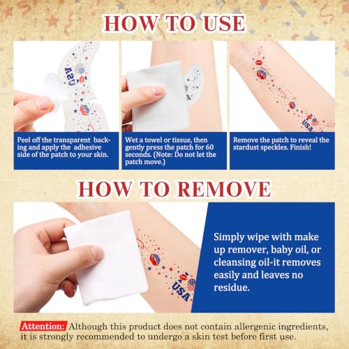4th of July Red White Blue Glitter Freckles-Patriotic Face Tattoos 24PCS | Waterproof Temporary Tattoos Glitter Fake Freckles Sparkles for Independence Day & Everyday Makeup - color: colorful