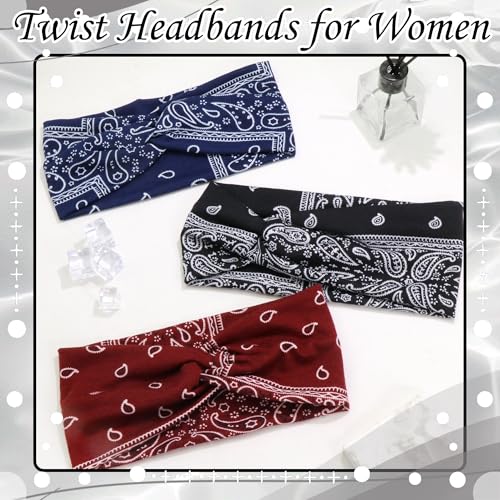 3 Pack Headbands for Women Short Yoga Workout Twist Cross Hair Bands Elastic Non Slip Sweat Headbands Hair Wraps Accessories - color: Multicolor