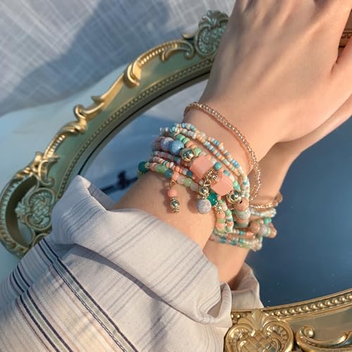 Beaded Bracelets for Women,Bohemian Stackable Style Multilayered Stretch Bracelets Friendship Jewelry Summer - color: Style 1, size: Bead