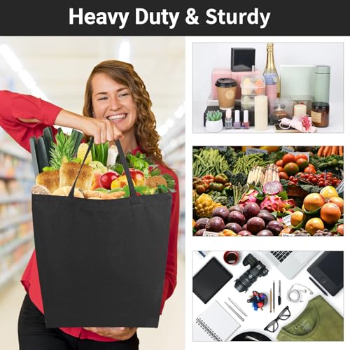 Segarty Canvas Tote, 3 Pack 20x15.7 Black Canvas Shopping Bags for Women, Reusable Natural Cotton Bag Aesthetic with Shoulder Strap, Bulk for DIY, Grocery Shopping, Beach, Travel，Gift - size: 19.7"x15.7"x7.9", style: Black_3pcs