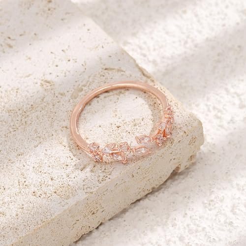 Dainty Rings Open Adjustable Ring Leaf Ring for Women Dainty Stackable Rings for Women - color: Rose