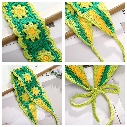 CHLINS Daisy Floral Elastic Handmade Crochet Headbands - 3PCS Bohemian Knit Head Wraps for Women and Girls (Colorful: Purple, Green, Orange) - color: (Colorful) Purple+Green+Orange