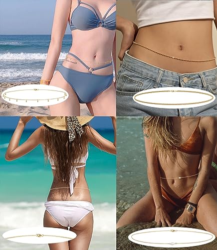 Tornito 8Pcs Waist Belly Chain CZ Heart Pearl Snake Bead Sequin Paperclip Belly Chain Summer Beach Sexy Body Chains Jewelry Accessories for Women Adjustable - style: B:8Pcs(Bead)
