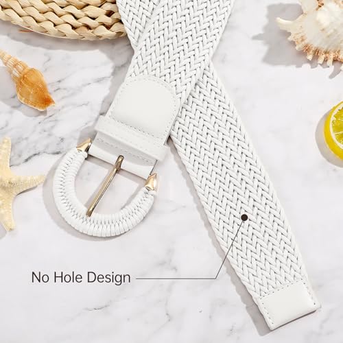 SANSTHS Women Wide Woven Belt for Dresses Fashion Rattan Braided Waist Belt Straw Raffia Boho Belt for Jeans - color: C-white, size: Fits waist size 30"-34"