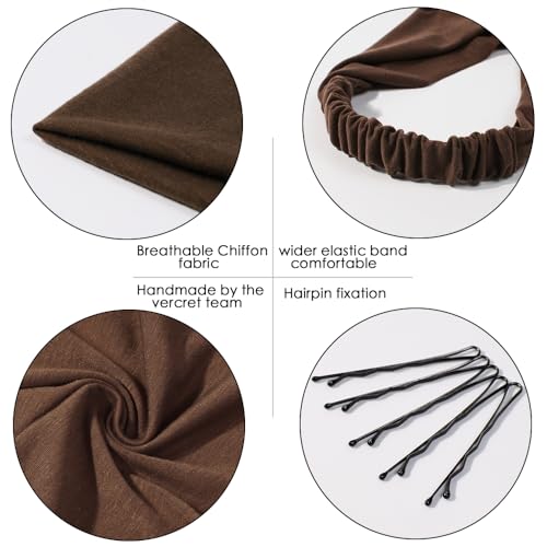 Vercret 6 Pack Hair Scarf Headband for Women Elastic Bandana Head Scarf Large Boho Triangle Kerchief with Clips Non Slip Scarves - color: R Dark Colors