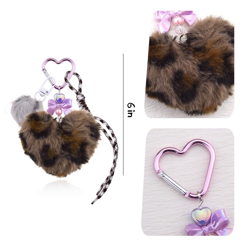Leopard Faux Fur Keychain for Purse Charms for Handbags Leopard Plush Key Chain for Car Keys - color: Leopard Color 1
