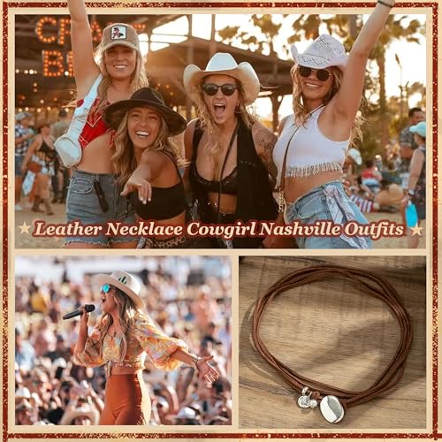 Boho Outfits for Women Boho Necklaces Country Concert Outfits Nashville Western Jewelry Choker Necklaces Long Leather Necklace Western Dress Jewelry Country Cowgirl Accessories Gifts - color: Y：Layered Coin Choker