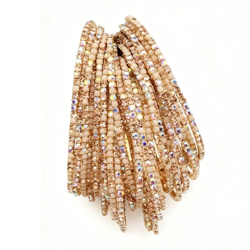 10 Pieces Women's Tennis Bracelet Set 2mm Extra-fine Delicate Rhinestones Adjustable Stackable Stretch Bracelet Wedding Party Jewelry Gifts - color: G-Coffee+Peach