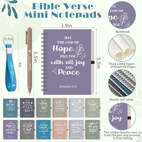 Skylety 12 Set/48 Pcs Christian Gifts Bulk Church Religious Gift Set 16 oz Bible Scripture Cups with Lids Mini Spiral Notebooks Pens Keychains for Women Staff Team Friends (Light Morandi Color) - color: Light Morandi Color