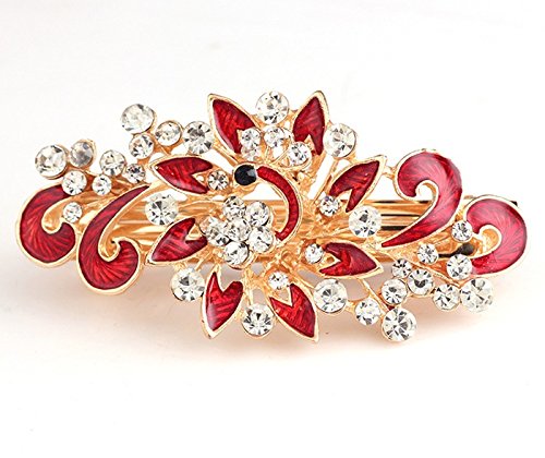 NYKKOLA Women's Multilayered Peacock Shaped Rhinestone French Barrette Hair Clip Red - color: Red