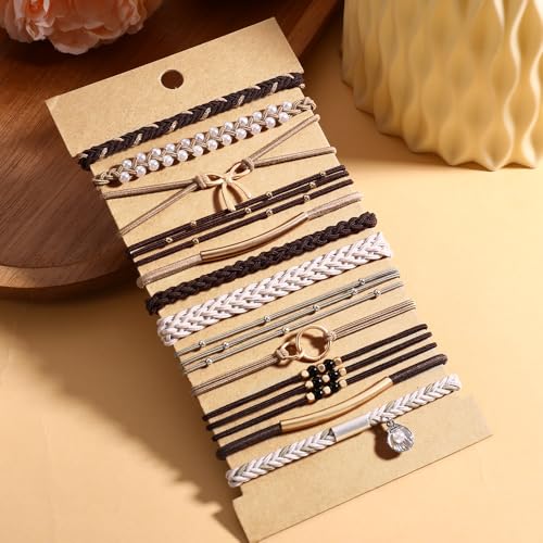 DIYDEC 12pcs Hair Ties Bracelet for Women Boho Braided Hair Ties No Damage Elastic Hair Bracelet Band for Girls Soft Thick Thin Long Curly Hair Accessories (Silvery) - color: Silvery