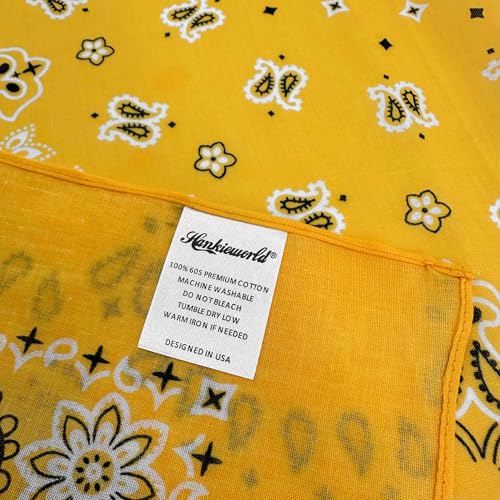 Single Pack Bandanas 60s Premium Cotton Soft Thin Handfeel Large Handkerchief for Men and Women - color: Golden