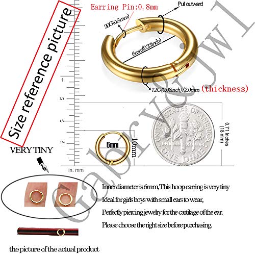 316L Surgical Stainless Steel Huggie Hoop Earrings 6mm 8mm 10mm 11mm 12mm 14mm Hypoallergenic Earrings Hoop Cartilage Helix Lobes Hinged Sleeper Earrings For Men Women - style: A03:6mm Black(THK 2.0mm)