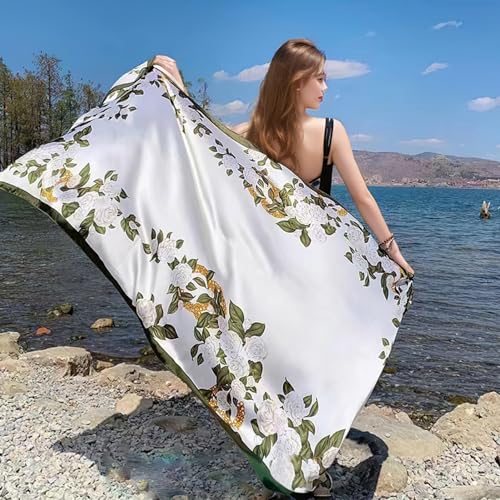 vimate 100% Large Silk Feeling Scarf-Women's Fashion Long Mulberry Silk Satin Neck Scarf Sunscreen Shawl Wrap Headscarf - color: Style 19