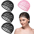 Geyoga 4 Pieces Mesh Crochet Hair Net Rayon Knit Snood Hat Thick Short Women Hairnet Snoods Cover Ornament for Sleeping (Pink,Black) - color: Pink,black