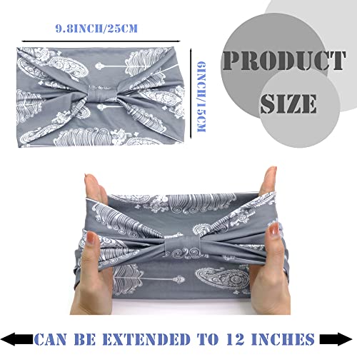 FULZTEY Boho Headbands for Women Vintage Elastic Fabric Printed Hair Bands Workout Wide Knot Sweatbands Soft Cotton Headwraps Yoga Running Hair Accessories for Women Girls 4Pcs - color: Style 4