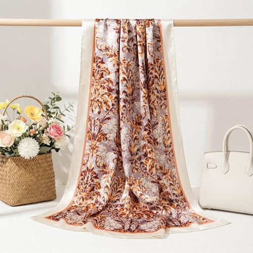 Pistha Head Scarf Bandana for Women, Satin Scarf for Hair, Large Square Silk Bandana Headscarf for Women and Men 35 Inch - style: Flower-white