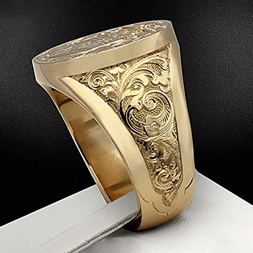 Vintage Coat of Arms Rings for Men He Custom Signet Statement Ring 14K Gold Plated Personalized Family Engraved Badge Rings Jewelry Graduation Party Birthday Gifts for Women Father Dad Size 8 - size: size 8