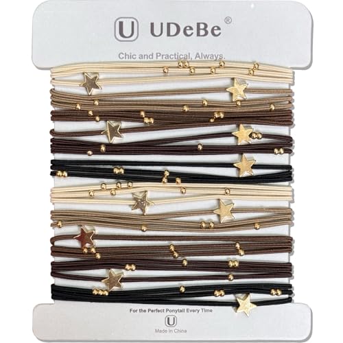 10 Packs Star Hair Ties with Gold Beads – Thin Elastic Ponytail Holders Hair Accessories for Women - color: Star-Basic
