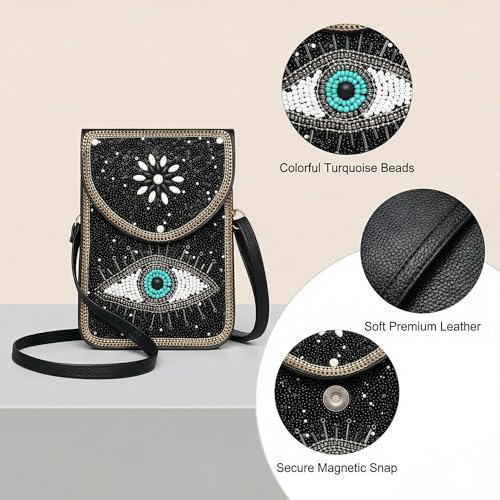 Small Crossbody Bags for Women Designer Cell Phone Bag Boho Shoulder Wallet Purse - color: Black Eye
